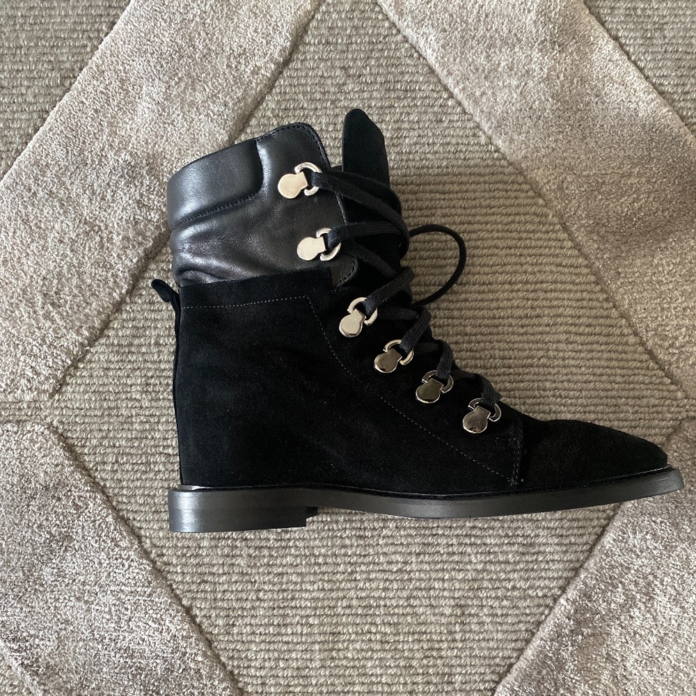 NEW Aquatalia Black Suede Combat Boots 7.5